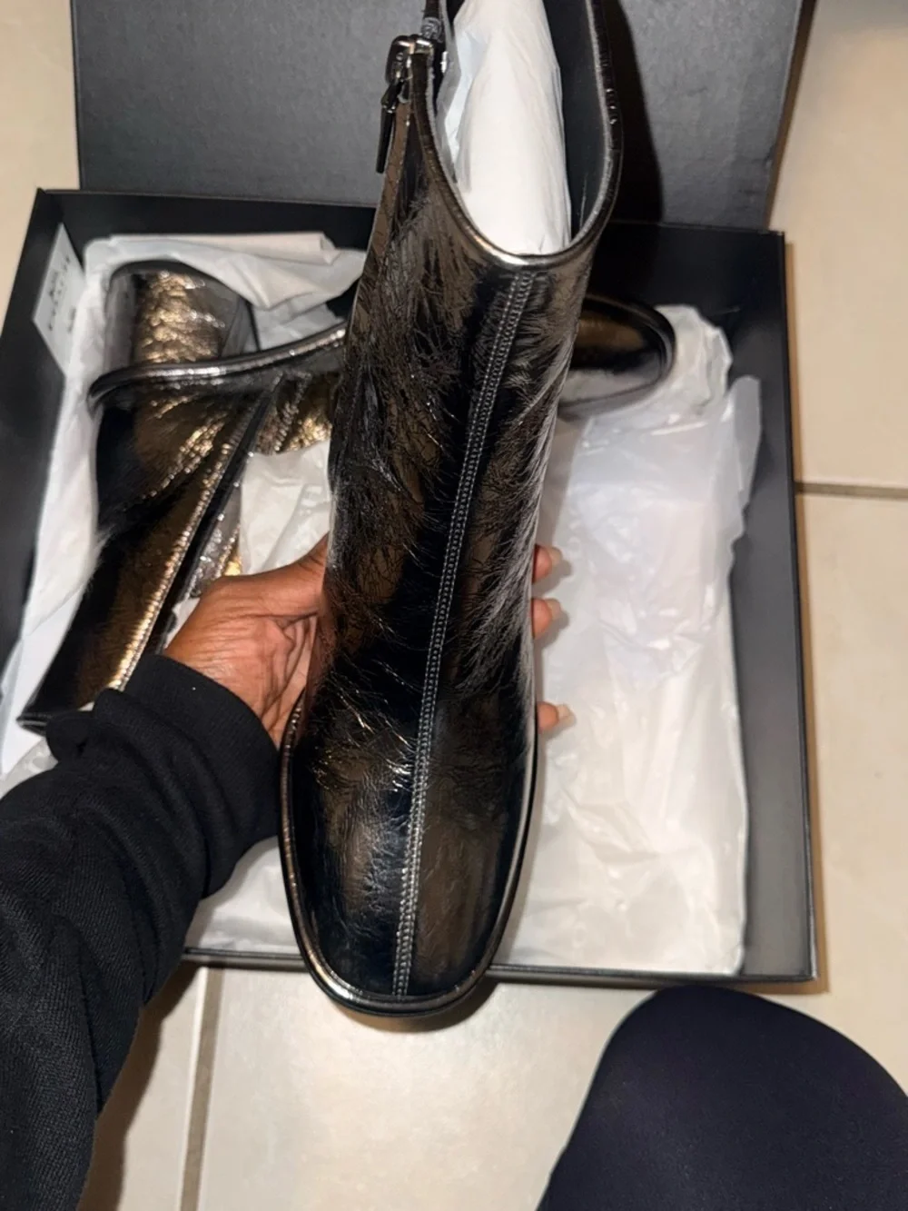 Coach Black Metallic Leather Ankle Boots - Picture 4 of 7